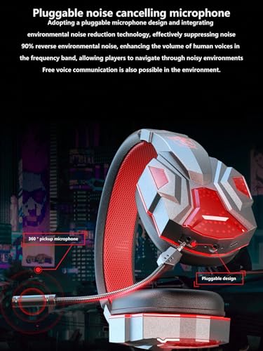 Gaming-Headset mit Mikrofon, 7.1-Surround-Sound, LED-Lichter, Rot und Grau Bild 3