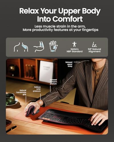 ProtoArc EM11 NL Ergonomische Vertikale Maus, Kabellos Aufladbar Mouse mit 3 Gerät (2*Bluetooth+USB), Vertikal Funkmaus für Computer, iPad, Mac, Windows - Schwarz und Rot Bild 5