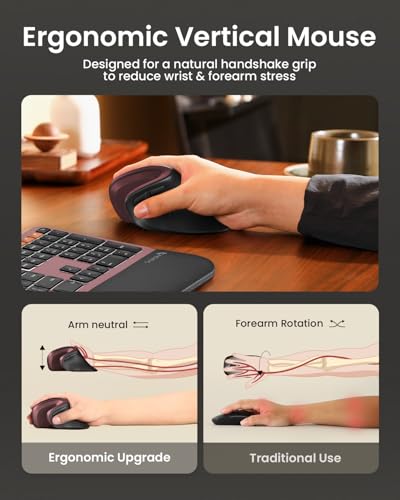 ProtoArc EM11 NL Ergonomische Vertikale Maus, Kabellos Aufladbar Mouse mit 3 Gerät (2*Bluetooth+USB), Vertikal Funkmaus für Computer, iPad, Mac, Windows - Schwarz und Rot Bild 6
