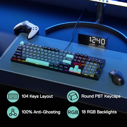 Redragon K582 SE kabelgebundene RGB-Gaming-Tastatur, 104-Tasten mechanische Tastatur mit verbessertem Hot-Swap-Sockel, Geräuschdämpfungskit, PBT-Tastenkappen, linearer roter Schalter Bild 2