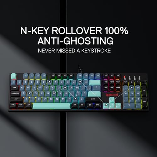 Redragon K582 SE kabelgebundene RGB-Gaming-Tastatur, 104-Tasten mechanische Tastatur mit verbessertem Hot-Swap-Sockel, Geräuschdämpfungskit, PBT-Tastenkappen, linearer roter Schalter Bild 5
