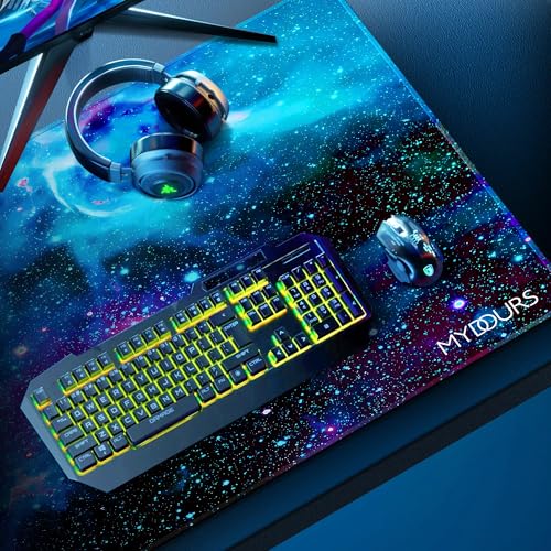 Mydours 1100 x 500 mm Gaming Mauspad XXL, Mauspad mit Rutschfester Gummiboden und Glatter Webstoff, Verbessert Präzision und Geschwindigkeit, Mousepad für Maus und Tastatur (Universum) Bild 3