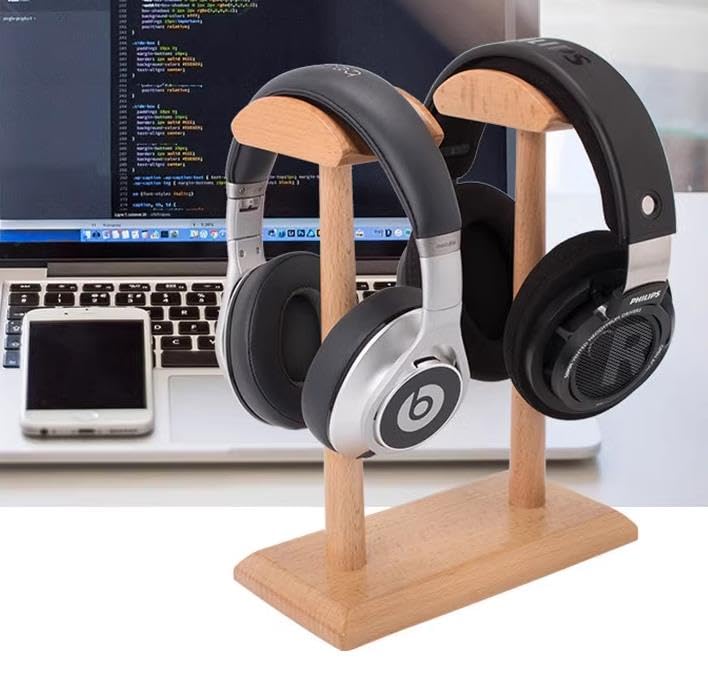 Headset-Ständer, Kopfhörerständer, Holz, Dual-Kopfhörerständer, Kopfhörerhalter, Headset-Halter, Gaming-Headset-Halter, universeller Schreibtisch-Kopfhörer-Aufbewahrungstisch, Display-Rack Bild 3