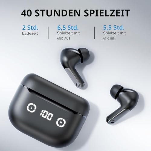 havit Active Noise Cancelling Wireless Earbuds, Bluetooth 13.7 cm Ear Headphones, 3D Bass Stereo Wireless Earphones with 4 ENC Noise Cancelling Mic, 40H Bluetooth Earbuds with LED Display Bild 4