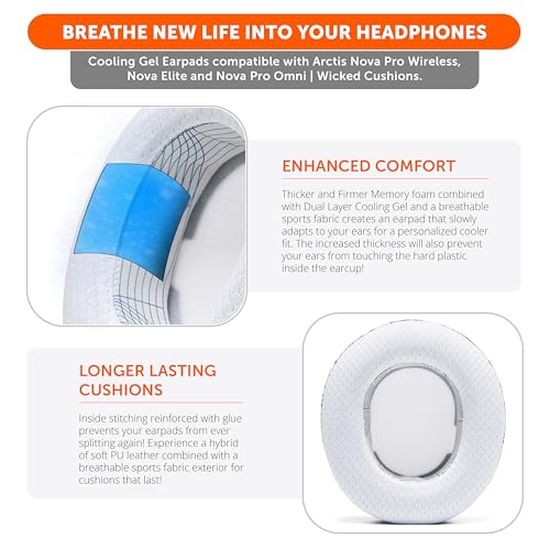 WC Freeze Nova Pro Wireless – Kühlende Gel-Ohrpolster für Arctis Nova Pro Wireless & Nova Elite (passt Nicht auf andere Modelle), von Wicked Cushions, extra dick und bequem | Ivory Tide Bild 4