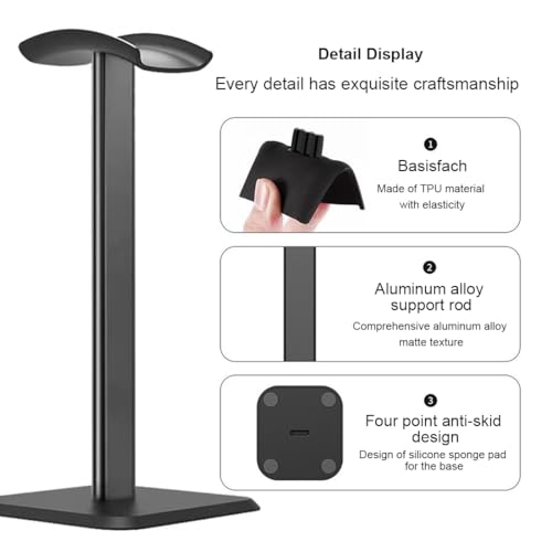 WeddHuis Universal Kopfhörer Halter für Over Ear Kopfhörer, Gaming Headset und Kopfhörerdisplay, aus Aluminium + TPU + ABS (Schwarz) Bild 3