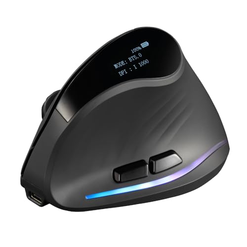 zelotes Kabellose Bluetooth Maus mit Display,Wiederaufladbar Funkmaus,4000 DPI,BT 5.0/3.0 + 2.4GHz,7 Tasten mit USB-Empfänger,RGB,Vertikale Ergonomische Maus Kabellos für Laptop,PC,Tablets Bild 1