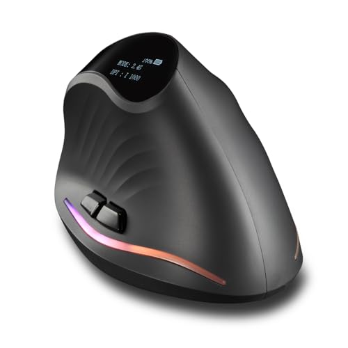 zelotes Kabellose Bluetooth Maus mit Display,Wiederaufladbar Funkmaus,4000 DPI,BT 5.0/3.0 + 2.4GHz,7 Tasten mit USB-Empfänger,RGB,Vertikale Ergonomische Maus Kabellos für Laptop,PC,Tablets Bild 2