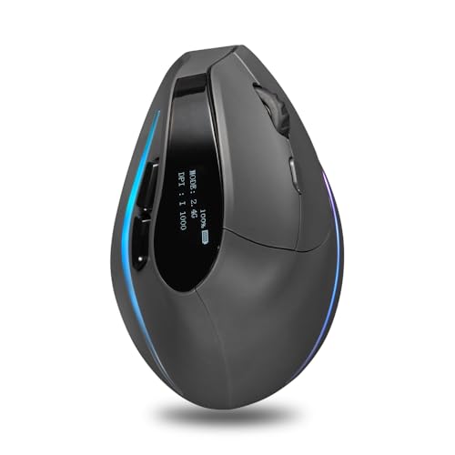 zelotes Kabellose Bluetooth Maus mit Display,Wiederaufladbar Funkmaus,4000 DPI,BT 5.0/3.0 + 2.4GHz,7 Tasten mit USB-Empfänger,RGB,Vertikale Ergonomische Maus Kabellos für Laptop,PC,Tablets Bild 3