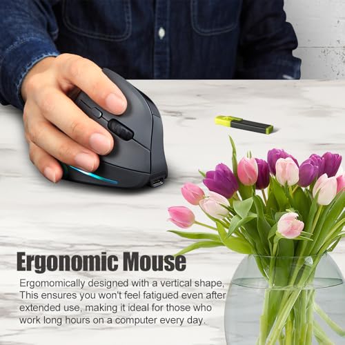 zelotes Kabellose Bluetooth Maus mit Display,Wiederaufladbar Funkmaus,4000 DPI,BT 5.0/3.0 + 2.4GHz,7 Tasten mit USB-Empfänger,RGB,Vertikale Ergonomische Maus Kabellos für Laptop,PC,Tablets Bild 6