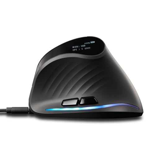 zelotes Kabellose Bluetooth Maus mit Display,Wiederaufladbar Funkmaus,4000 DPI,BT 5.0/3.0 + 2.4GHz,7 Tasten mit USB-Empfänger,RGB,Vertikale Ergonomische Maus Kabellos für Laptop,PC,Tablets Bild 7