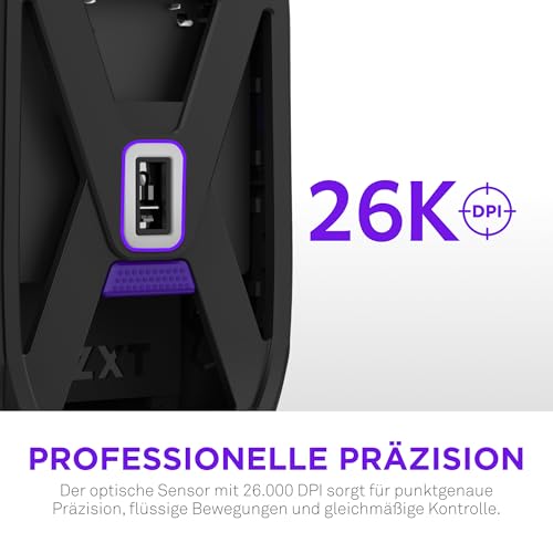 NZXT Gamingmaus Lift Elite Wireless – Ultraleicht: 57 g – Abfragerate 4K / 8K, optische Schalter, optischer Sensor mit 26K DPI – Lange Akkulaufzeit – Seitengriffflächen aus Gummi – Schwarz Bild 3