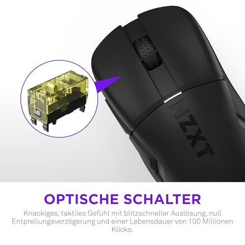 NZXT Gamingmaus Lift Elite Wireless – Ultraleicht: 57 g – Abfragerate 4K / 8K, optische Schalter, optischer Sensor mit 26K DPI – Lange Akkulaufzeit – Seitengriffflächen aus Gummi – Schwarz Bild 6