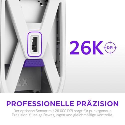 NZXT Gamingmaus Lift Elite Wireless – Ultraleicht: 57 g – Abfragerate 4K / 8K, optische Schalter, optischer Sensor mit 26K DPI – Lange Akkulaufzeit – Seitengriffflächen aus Gummi – Weiß Bild 3