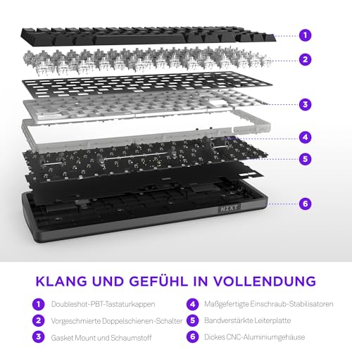 Magnetische RGB-Gaming-Tastatur NZXT Function Elite MiniTKL – anpassbare Betätigung, Doppelschienen-Halleffekt-Schalter, Rapid Trigger, 8K-Abfrage – verbessertes Tippgeräusch und -gefühl – Schwarz Bild 6