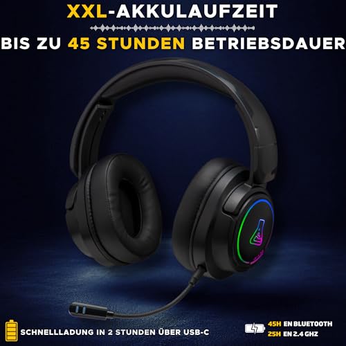 The G-Lab - Korp Iridium - Kabelloses Gaming Headset 2,4 GHz & Bluetooth, Hochwertiger Sound, Abnehmbares Mikrofon, 45H, RGB, Kunstleder-Ohrpolster - Gaming Headset PS5, PS4, PC, Switch, Android, iOS Bild 5