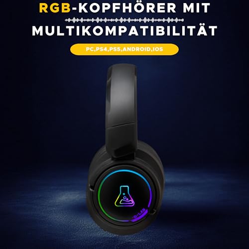 The G-Lab - Korp Iridium - Kabelloses Gaming Headset 2,4 GHz & Bluetooth, Hochwertiger Sound, Abnehmbares Mikrofon, 45H, RGB, Kunstleder-Ohrpolster - Gaming Headset PS5, PS4, PC, Switch, Android, iOS Bild 6