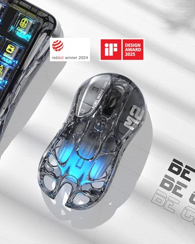GravaStar Mercury M2 Transparent – Kabellose Gaming-Maus, 26.000 DPI, 79g Ultraleicht, PAW3395, 5 RGB-Modi, 5 Tasten, Tri-Mode (2,4GHz/Bluetooth/Kabel), für PC & Mac – Transparent Schwarz Bild 2