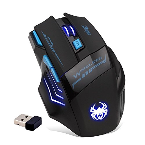 zelotes Kabellose Maus,2400DPI (4 Einstellbare DPI),7 Tasten mit USB-Empfänger,LED Beleuchtung,Gaming Maus Kabellos,Ergonomische Funkmaus für Laptop,PC,Mac,Schwarz Bild 1