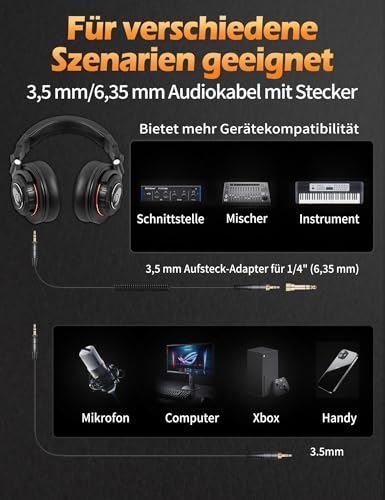 talomen TI660X Kopfhörer Over Ear,Kabelgebundene Stereo Musik Kopfhörer mit 50 mm Lautsprecher,HiFi Kopfhörer mit 3.5mm Klinke,6.35mm Adapter,austauschbaren Ohrpolster für Studio/DJ/Handy/PC/Laptop Bild 4