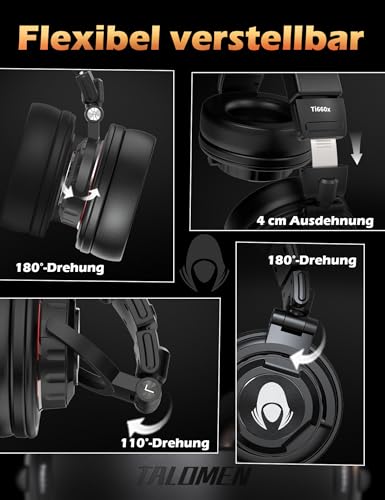 talomen TI660X Kopfhörer Over Ear,Kabelgebundene Stereo Musik Kopfhörer mit 50 mm Lautsprecher,HiFi Kopfhörer mit 3.5mm Klinke,6.35mm Adapter,austauschbaren Ohrpolster für Studio/DJ/Handy/PC/Laptop Bild 5