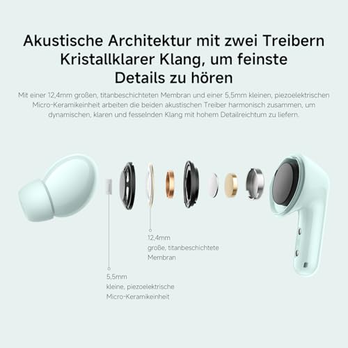 XIAOMI Redmi Buds 6 – Kabellose Bluetooth-In-Ear-Kopfhörer, Dual-Treiber, immersiver Sound, 49 dB aktive Geräuschunterdrückung, bis zu 10h+42h Akkulaufzeit, IP54, Weiß Bild 4