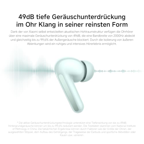 XIAOMI Redmi Buds 6 – Kabellose Bluetooth-In-Ear-Kopfhörer, Dual-Treiber, immersiver Sound, 49 dB aktive Geräuschunterdrückung, bis zu 10h+42h Akkulaufzeit, IP54, Weiß Bild 5