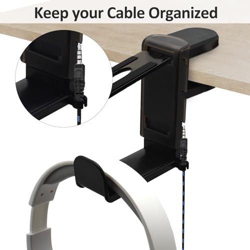2 in 1 Kopfhörer Ständer Controller Halter, 360° Drehbar Headset Halterung Tisch mit Kabel Organizer, Universal Kopfhörerständer Gaming Zubehör (Schwarz) Bild 2