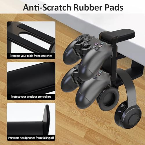2 in 1 Kopfhörer Ständer Controller Halter, 360° Drehbar Headset Halterung Tisch mit Kabel Organizer, Universal Kopfhörerständer Gaming Zubehör (Schwarz) Bild 3