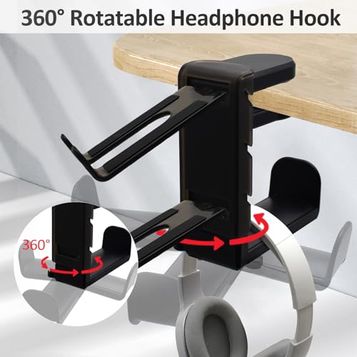 2 in 1 Kopfhörer Ständer Controller Halter, 360° Drehbar Headset Halterung Tisch mit Kabel Organizer, Universal Kopfhörerständer Gaming Zubehör (Schwarz) Bild 4
