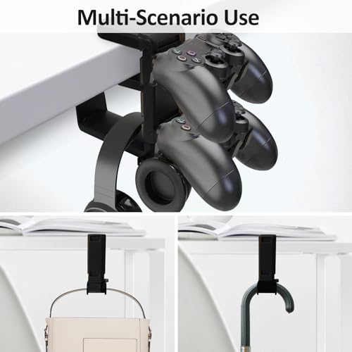 2 in 1 Kopfhörer Ständer Controller Halter, 360° Drehbar Headset Halterung Tisch mit Kabel Organizer, Universal Kopfhörerständer Gaming Zubehör (Schwarz) Bild 6