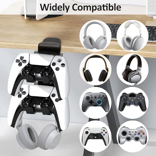 2 in 1 Kopfhörer Ständer Controller Halter, 360° Drehbar Headset Halterung Tisch mit Kabel Organizer, Universal Kopfhörerständer Gaming Zubehör (Schwarz) Bild 7