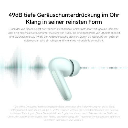 XIAOMI Redmi Buds 6 – Kabellose Bluetooth-In-Ear-Kopfhörer, Dual-Treiber, immersiver Sound, 49 dB aktive Geräuschunterdrückung, bis zu 10h+42h Akkulaufzeit, IP54, Schwarz Bild 5
