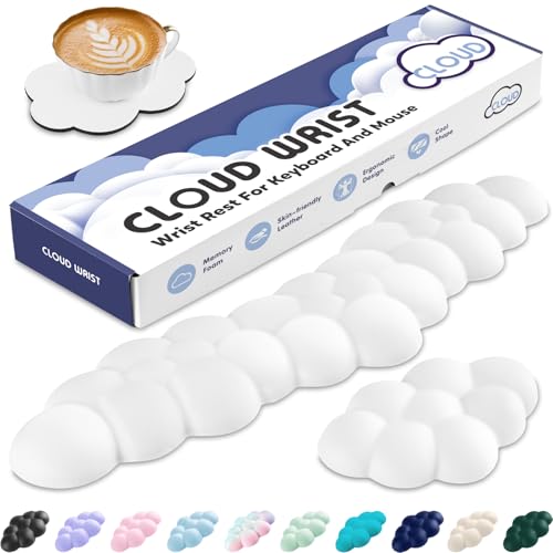 Sushret Handballenauflage Tastatur Wolke, Ergonomisches Handauflage Tastatur Wolke Mit PU Leder Memory Schaum, Cloud Wrist Rest, Niedliche Wolken Handgelenkstütze Maus Für PC Gaming Zubehör – Weiß Bild 1