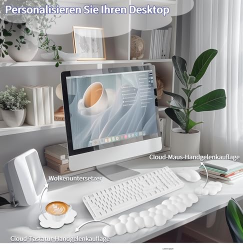 Sushret Handballenauflage Tastatur Wolke, Ergonomisches Handauflage Tastatur Wolke Mit PU Leder Memory Schaum, Cloud Wrist Rest, Niedliche Wolken Handgelenkstütze Maus Für PC Gaming Zubehör – Weiß Bild 2