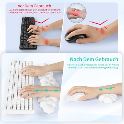 Sushret Handballenauflage Tastatur Wolke, Ergonomisches Handauflage Tastatur Wolke Mit PU Leder Memory Schaum, Cloud Wrist Rest, Niedliche Wolken Handgelenkstütze Maus Für PC Gaming Zubehör – Weiß Bild 3