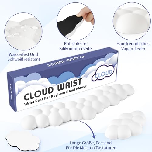 Sushret Handballenauflage Tastatur Wolke, Ergonomisches Handauflage Tastatur Wolke Mit PU Leder Memory Schaum, Cloud Wrist Rest, Niedliche Wolken Handgelenkstütze Maus Für PC Gaming Zubehör – Weiß Bild 5