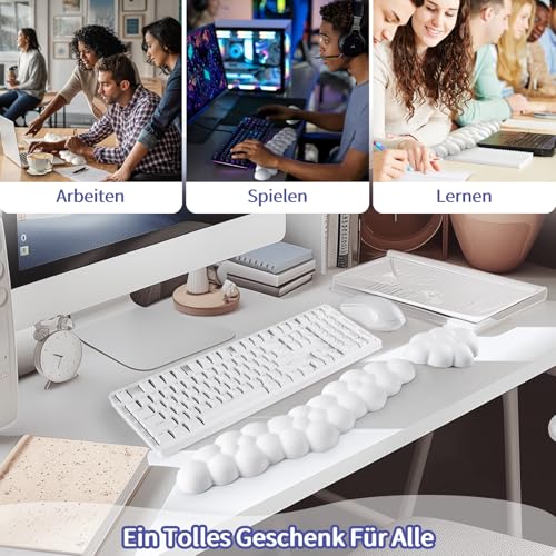 Sushret Handballenauflage Tastatur Wolke, Ergonomisches Handauflage Tastatur Wolke Mit PU Leder Memory Schaum, Cloud Wrist Rest, Niedliche Wolken Handgelenkstütze Maus Für PC Gaming Zubehör – Weiß Bild 6