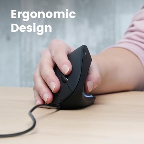 Perixx PERIMICE-513C Kabelgebundene Vertikale USB-C Maus, 6 Tasten, 1000/1600 DPI, Rechtshänder-Design, 1,8m Typ C Kabel, Schwarz Bild 6