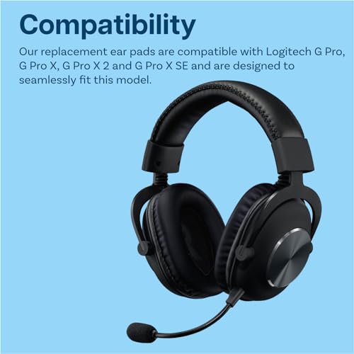 Ersatz Ohrpolster für Logitech G Pro, G Pro X, G Pro X 2, G Pro X SE Kopfhörer von MMOBIEL - Memory- Schaumstoff und Protein PU Kopfhörer Ohrpolster - Ersatzpolster – Schwarz Bild 4