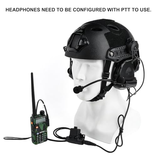 Taktisches Headset mit abnehmbarem Mikrofon und Ohrenschützern für Gaming, Jagd, Schießen, keine Geräuschreduzierung, Helmkompatibel, Schwarz Bild 5
