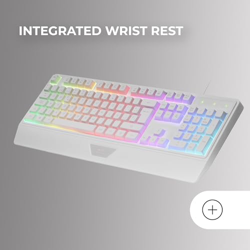 Mars Gaming MK124, Sprache Spanisch, Ergonomische H-Mech-Tastatur, Integrierte Handballenauflage, FRGB Rainbow, Gaming Antighosting-Tastatur, Vollständige, Multiplattform, Weiß Bild 3