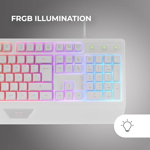 Mars Gaming MK124, Sprache Spanisch, Ergonomische H-Mech-Tastatur, Integrierte Handballenauflage, FRGB Rainbow, Gaming Antighosting-Tastatur, Vollständige, Multiplattform, Weiß Bild 4