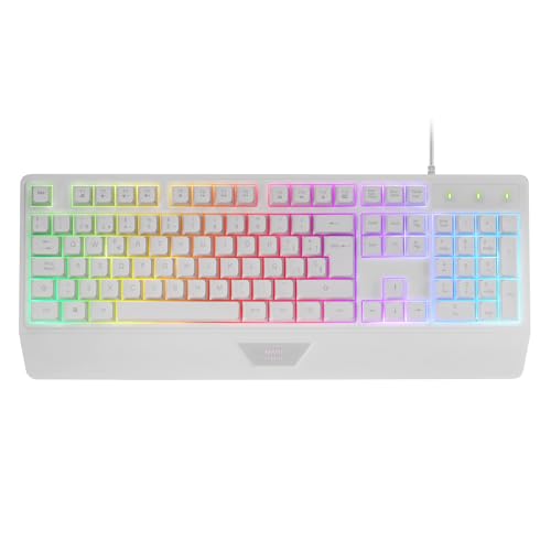 Mars Gaming MK124, Sprache Portugiesisch, Ergonomische H-Mech-Tastatur, Integrierte Handballenauflage, FRGB Rainbow, Gaming Antighosting-Tastatur, Vollständige, Multiplattform, Weiß Bild 1