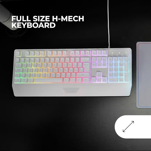 Mars Gaming MK124, Sprache Portugiesisch, Ergonomische H-Mech-Tastatur, Integrierte Handballenauflage, FRGB Rainbow, Gaming Antighosting-Tastatur, Vollständige, Multiplattform, Weiß Bild 2