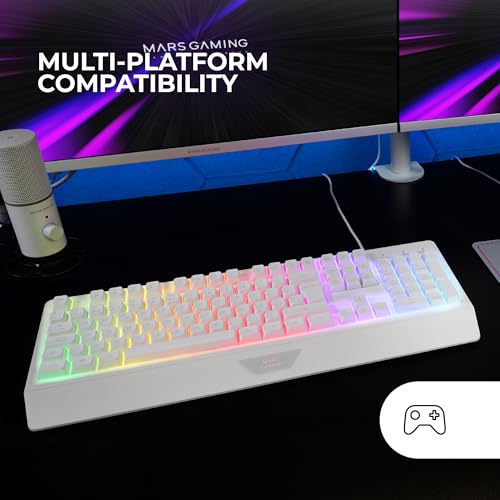 Mars Gaming MK124, Sprache Portugiesisch, Ergonomische H-Mech-Tastatur, Integrierte Handballenauflage, FRGB Rainbow, Gaming Antighosting-Tastatur, Vollständige, Multiplattform, Weiß Bild 5