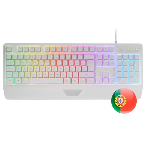 Mars Gaming MK124, Sprache Portugiesisch, Ergonomische H-Mech-Tastatur, Integrierte Handballenauflage, FRGB Rainbow, Gaming Antighosting-Tastatur, Vollständige, Multiplattform, Weiß Bild 6