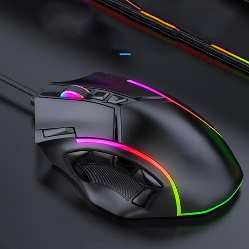 Eujgoov Kabelgebundene Gaming Maus 12800 DPI 12 programmierbare Tasten RGB LED Beleuchtung für PC Laptop Gamer Bild 1