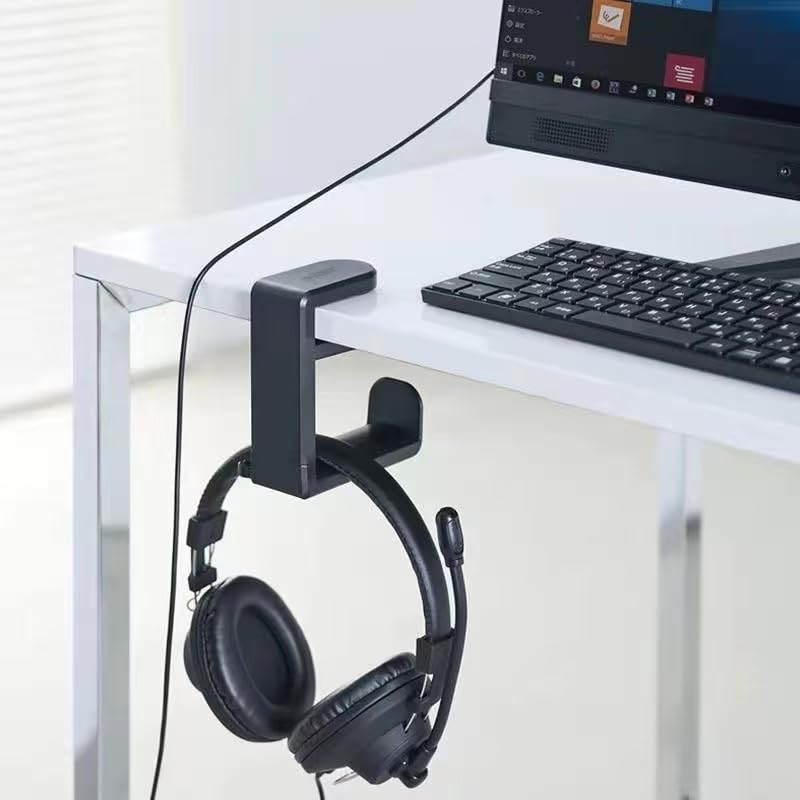1 x Kopfhörerhalter mit Kopfhörerhaken mit verstellbarem Schwenkarm, universeller Schreibtischständer für Taschen und Kopfhörer, 360 Grad drehbarer Haken unter dem Schreibtisch und Organizer für Bild 1
