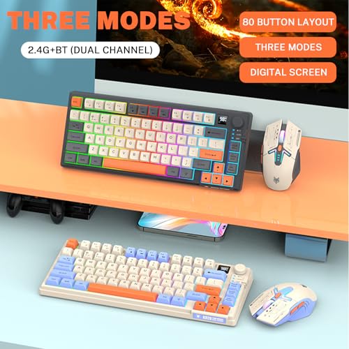 75% Wireless Gaming Tastatur und Maus Combo, Mechanische Tastatur + 3D 1600DPI Mäuse, 2000mAh Akku, RGB Hintergrundbeleuchtung Tastatur mit 80 Tasten Computer PC Gaming Tastatur für PC/Laptop Bild 2